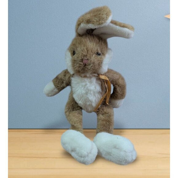 Vintage Prestige 1989 Plush Rabbit Brown & White With Ribbon 16" Soft Toy - Picture 1 of 9